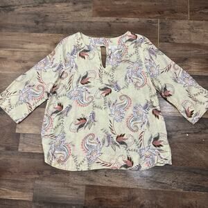 J. Jill Love Linen Paisley Floral Top Sz M Yellow Romantic Feminine Coastal